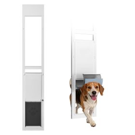 Dog Door for Sliding Glass Door, 75 7/8" to 80 11/16" Adjustable Height, Aluminum Alloy Frame with Flap and Rotating Hinge, Lock Design (Number of Door Curtains: 3 Door Curtains, Curtain Size: Size L)